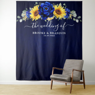 Koninklijk Blauwe Rustieke Zonnebloem Moderne Trou Wandkleed