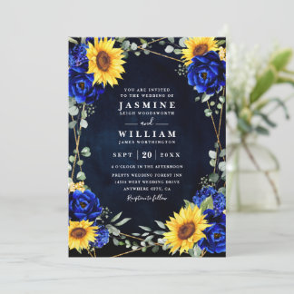 Koninklijk Blauwe Rustieke Zonnebloemen Chic QR Co Kaart