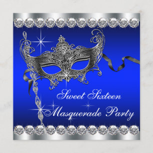 Koninklijk Blauwe Sweet Sixteen Maskerade Feest Kaart
