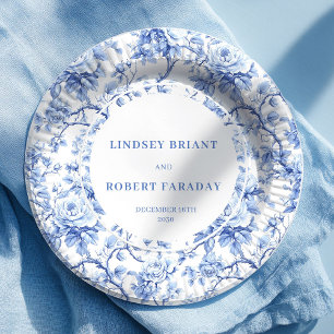 Koninklijk blauwe toile bloemrijke trouwfeest papi papieren bordje