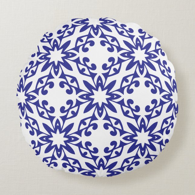 Koninklijk Blauwe Tralie Rond Kussen (Voorkant)