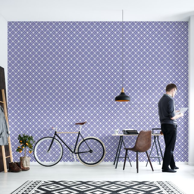 Koninklijk Blauwe Tralies Behang (Woonkamer)