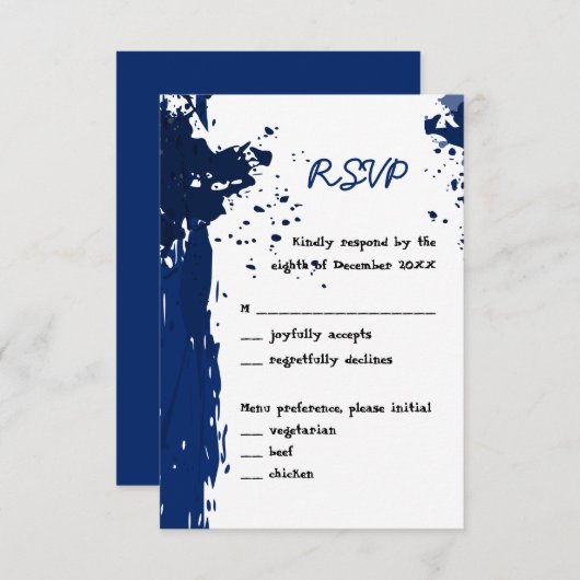 Koninklijk Blauwe Verfspatten - Uitnodiging RSVP (Voorkant / Achterkant)