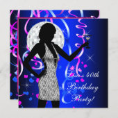 Koninklijk blauwe verjaardagsfeest voor dames kaart (Voorkant / Achterkant)