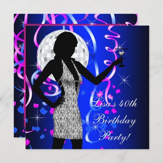 Koninklijk blauwe verjaardagsfeest voor vrouwen kaart (Voorkant / Achterkant)