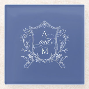 Koninklijk Blauwe Vintage Crest Trouw Dank Je Glazen Onderzetter