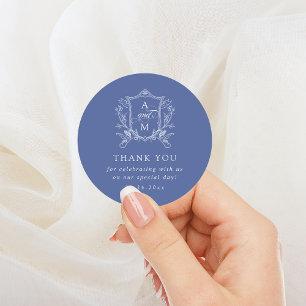 Koninklijk Blauwe Vintage Crest Trouw Trouwkaart Ronde Sticker
