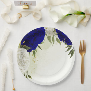 koninklijk blauwe witte bloemen bruiloft papieren bordje