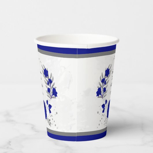 koninklijk blauwe & witte bloemen zilveren botanis papieren bekers (Rechts)