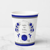 koninklijk blauwe & witte bloemen zilveren botanis papieren bekers (Voorkant)