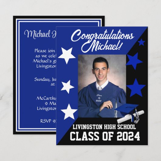 Koninklijk Blauwe, Witte en Zwarte Afstuderen met Kaart (Voorkant / Achterkant)