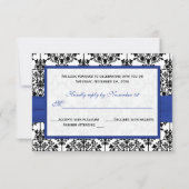 Koninklijk blauwe, witte, zwarte damast antwoordka RSVP kaartje (Achterkant)