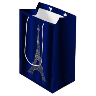 Koninklijk blauwe zilveren Eiffeltoren huwelijksgu Medium Cadeauzakje