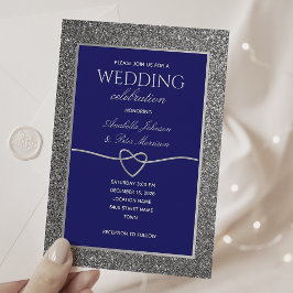 Koninklijk Blauwe Zilveren Glitter Bruiloft Kaart