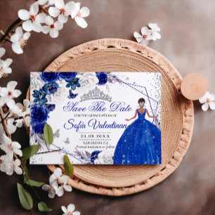 Koninklijk Blauwe Zilveren Glitter Quinceañera Pri Save The Date
