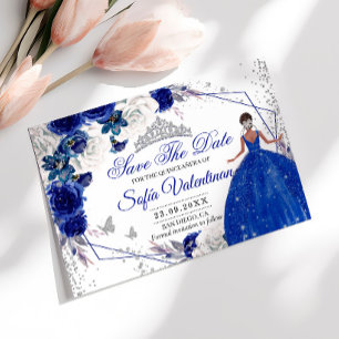 Koninklijk Blauwe Zilveren Glitter Quinceañera Pri Save The Date