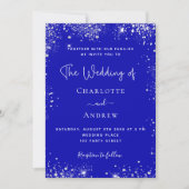 Koninklijk blauwe zilveren glitters QR-code RSVP b Kaart (Voorkant)