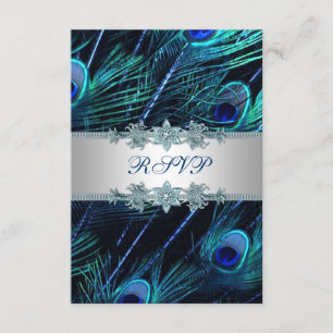 Koninklijk Blauwe Zilveren Pauw Huwelijks RSVP Kaartje