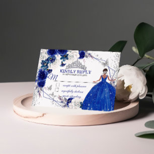 Koninklijk Blauwe Zilveren Prinses Quinceañera Swe RSVP Kaartje