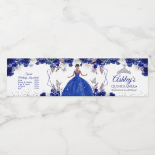 Koninklijk Blauwe Zilveren Prinses Quinceañera Wat Waterfles Etiket