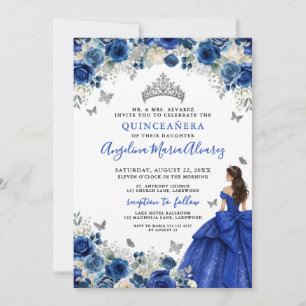 Koninklijk Blauwe Zilveren Quinceanera Kaart