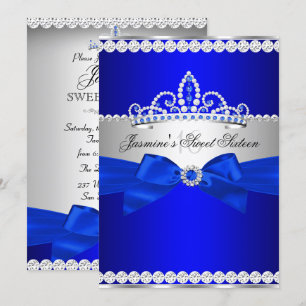 Koninklijk Blauwe & Zilveren Sweet 16 Verjaardagsf Kaart