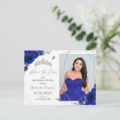 Koninklijk Blauwe & Zilveren Tiara Quinceañera Fot Briefkaart (Staand voorkant)