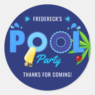 Koninklijk Blauwe Zomer Zwembad Verjaardagsfeest Ronde Sticker