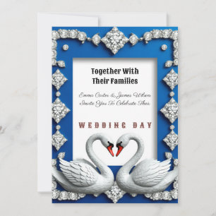 💍 Koninklijk Blauwe Zwaan Hart Diamanten Bruiloft Kaart