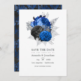Koninklijk Blauwe, Zwarte en Zilveren Bloemachtige Save The Date