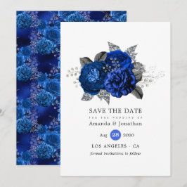 Koninklijk Blauwe, Zwarte en Zilveren Bloemen Brui Save The Date