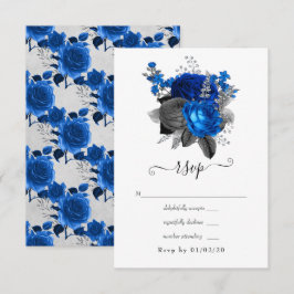 Koninklijk Blauwe, Zwarte en Zilveren Bloemige Bru RSVP Kaartje