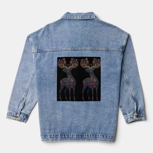 Koninklijk bloemrijk kosmisch hert  denim jacket (Achterkant)