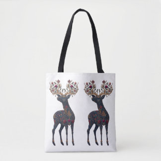 Koninklijk bloemrijk kosmisch hert tote bag