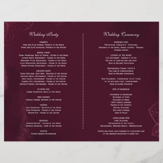 Koninklijk Bourgondië Bloem Geometrisch Trouwprogr (Achterkant)