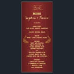 Koninklijk Bourgondië Goud Pauw Huwelijksmenu Aang Menu<br><div class="desc">Uniek ontwerp met een Royal Burgundy-gradiëntachtergrond en abstract goud glinsterende pauwen voor je speciale trouwdag. Het geeft een unieke touch aan je trouwstijl. Wees anders! Personaliseer met je eigen informatie. Als je de tekst moet verplaatsen of de grootte, het lettertype of de kleur moet wijzigen, klik dan op het hulpprogramma...</div>