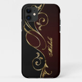 Koninklijk Bourgondië Goud Zwart Monogram Case-Mate iPhone Case (Achterkant)
