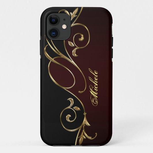 Koninklijk Bourgondië Goud Zwart Monogram Case-Mate iPhone Case (Achterkant)