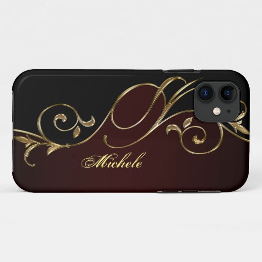 Koninklijk Bourgondië Goud Zwart Monogram Case-Mate iPhone Case (Achterkant (horizontaal))