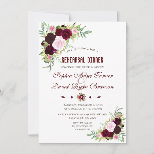 Koninklijk Bourgondië Marsala Bloemendiner Kaart (Voorkant)