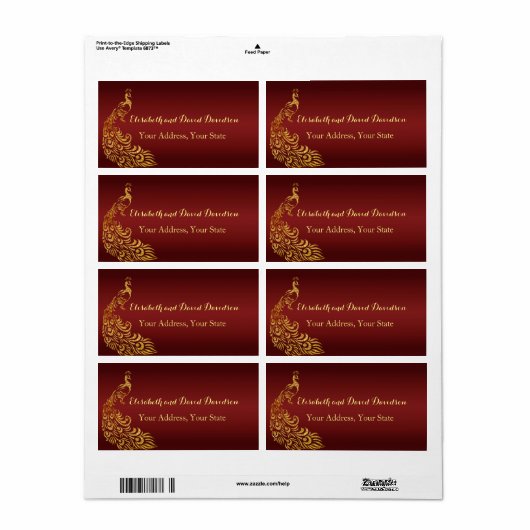 Koninklijk Bourgondisch Gouden Pauw Huwelijksadres Etiket (Full Sheet)