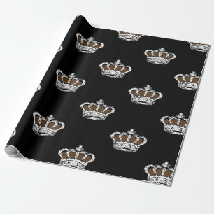 Koninklijk bruin kroonpatroon op een gewaagde zwar cadeaupapier