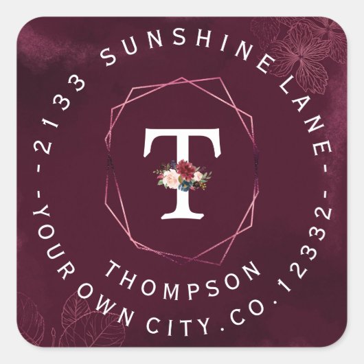 Koninklijk Burgundy Bloemmotief Ronde Label (Voorkant)