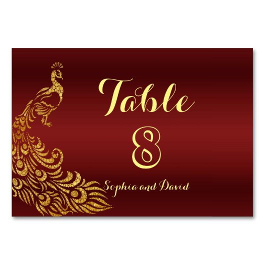 Koninklijk Burgundy Gold Peacock Weddenband NUMMER Kaart (Voorkant)