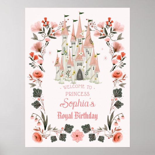 Koninklijk Castle Birthday Welkomstteken Roze Poster (Voorkant)
