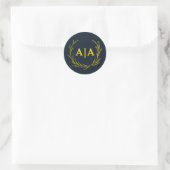 Koninklijk Contrast Middenblauw & Goud Monogram Ronde Sticker (Tas)