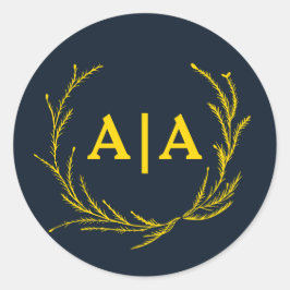Koninklijk Contrast Middenblauw & Goud Monogram Ronde Sticker