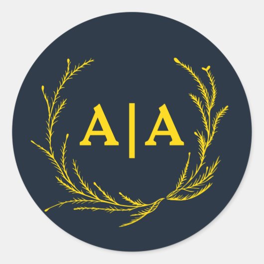 Koninklijk Contrast Middenblauw & Goud Monogram Ronde Sticker (Voorkant)