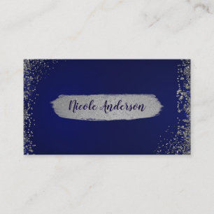 Koninklijk donkerblauw & zilver glitter glam moder visitekaartje