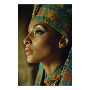 Koninklijk Egyptisch Koningin Turkoois Goud Portre Foto Afdruk